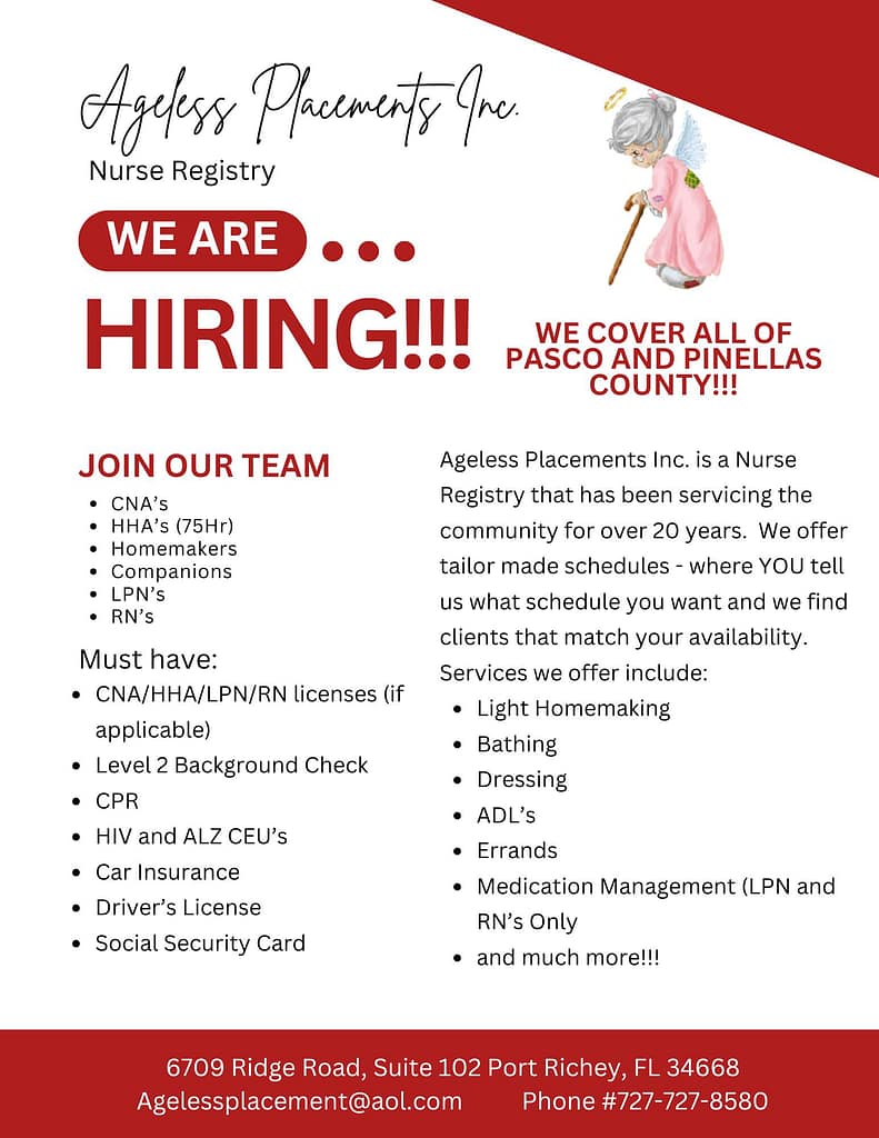 Ageless Placements hiring ad hiring nurses